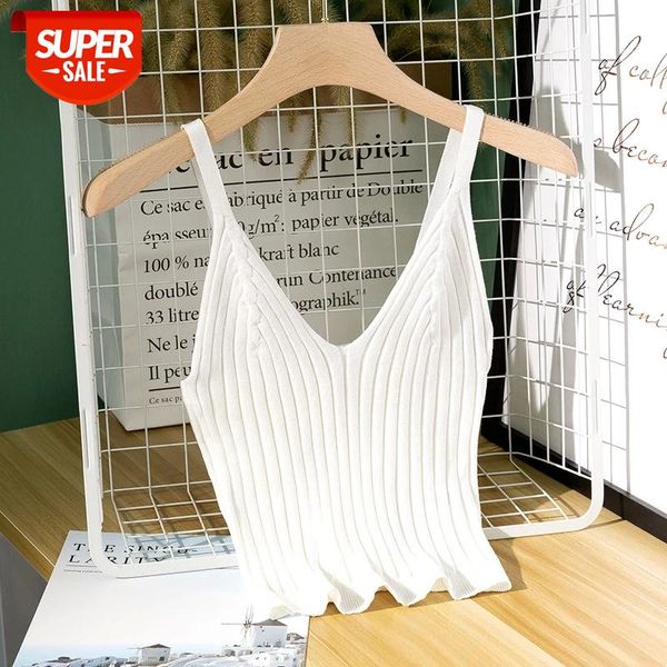 

women knitted crop crop sleeveless cropped vest slim sling knitted tank v-neck plain camisole high elastic camis #bk3b, White
