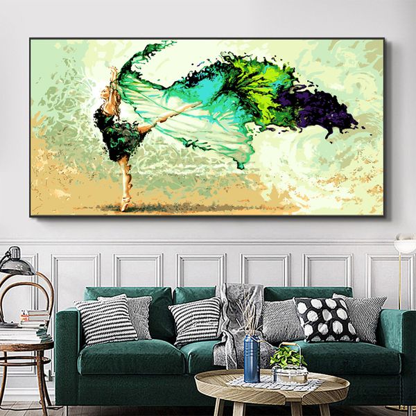 Abstrescente abstrato arte dançando menina na pintura de lona de praia pintura a óleo impresso em fotos de lona para sala de estar