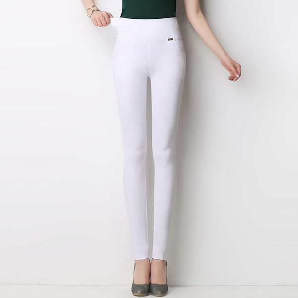 

high waist white leggings for pant women outer wear spring elastic slim skinny pencil trousers large size 5xl 6xl female long pants, Black;white