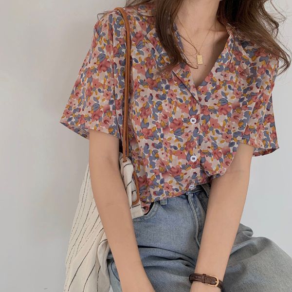 

women's hoodies & sweatshirts hzirip printed lapel flowers summer chiffon girls femme soft casual floral short sleeve sweet outwear shi, Black