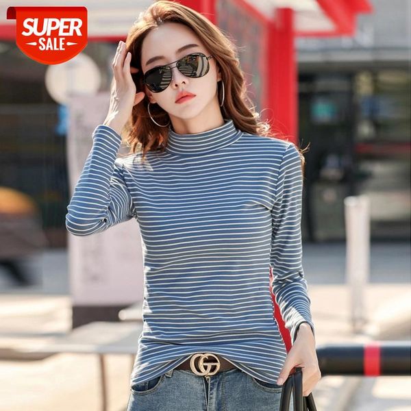 

autumn winter t shirt women striped 2021 winter tshirt female long sleeve t-shirt thick cotton korean clothes tee shirt femme #iz5e, White