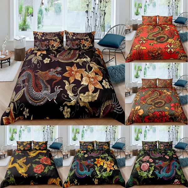 

bedding sets modern style 3d chinese dragon patterns printed duvet covers set quilt cover pillowcases for bedroom textiles