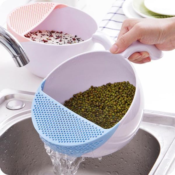 

storage baskets 1pc creative handle for wash rice sieve bright kitchen plastic drain vegatable basket rinse strainer gadget1