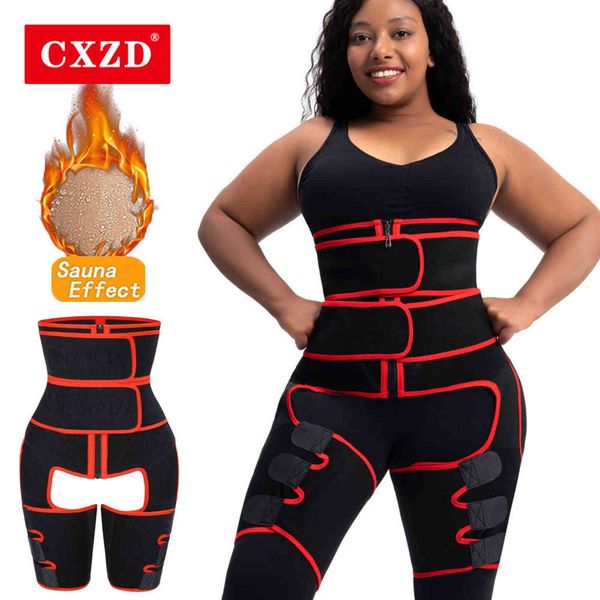 CXZD 3 in 1 Neopren Bauchgürtel Oberschenkel Trimmer Beinformer Körperform Taille Trainer Po Lifter Shapewear Frauen Gewichtsverlust 211112