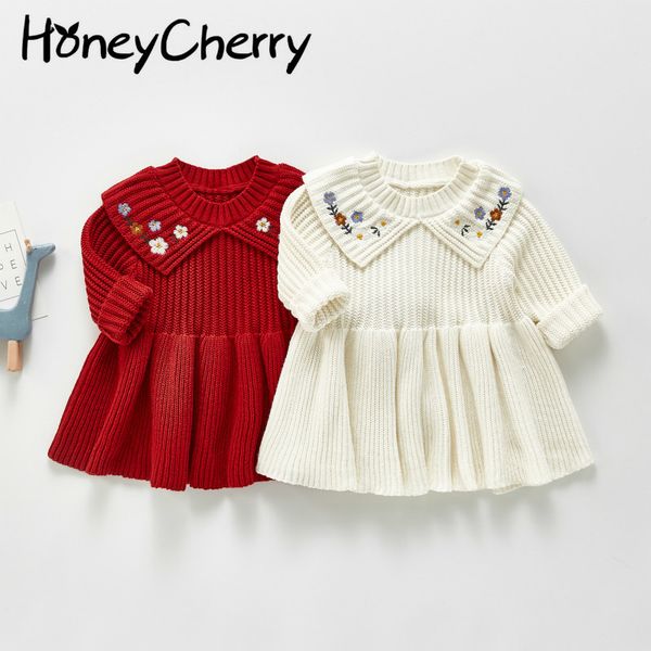 

spring and autumn baby warm knit dress princess embroidered sweater 210515, Red;yellow