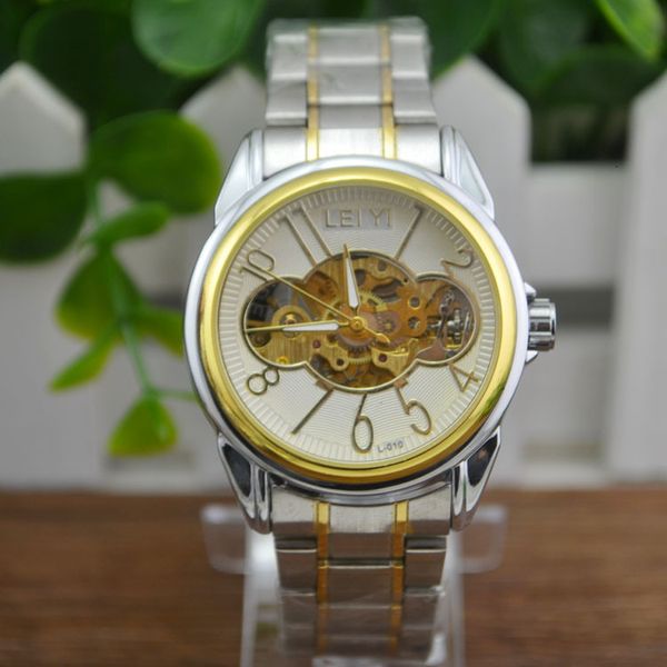 

watch mechanical watch fashion men's steel band, Slivery;brown