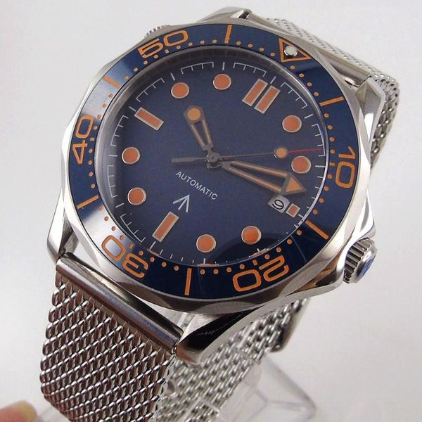 

wristwatches 41mm automatic mens watch rotating ceramic bezel date window mental strap mingzhu/miyota movement, Slivery;brown