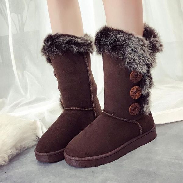 

boots high tube cotton shoes classic thick warm hair model explosion models autumn winter plus velvet buttons snow women, Black