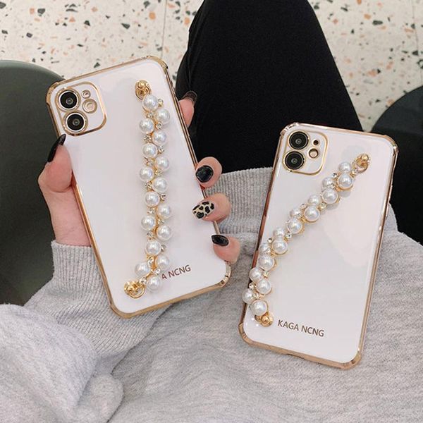 

chains universal pearl phone charm strap mobile chain multi color for girls choker necklace lanyard keys lady gift, Silver