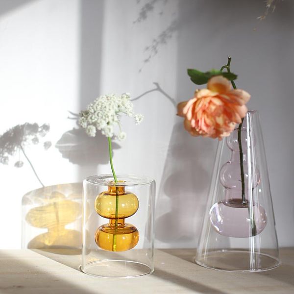 

planters & pots double transparent glass vase nordic decoration home plant hydroponics terrarium jarrones decorativos moderno vases for flow