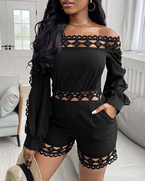 

women's tracksuits black lace one-shoulder jumpsuit stitching, Gray