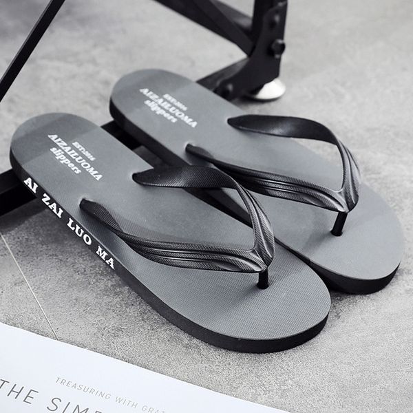 

man slippers 2022new open-toed flip-flops couple beach shoes summer outdoor soft non-slip men flat shoes letter fashion, Black