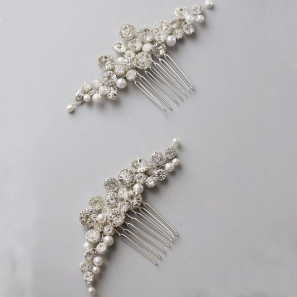 

hair clips & barrettes simple gold silver color crystal wedding piece comb pearls bridal jewelry handmade shine women headpiece, Golden;silver