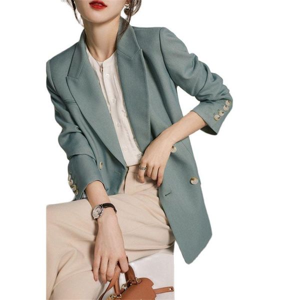 

women's suits & blazers 2021 spring autumn blazer coats temperament clothing ladies double breasted slim ol suit jackets outerwear d381, White;black