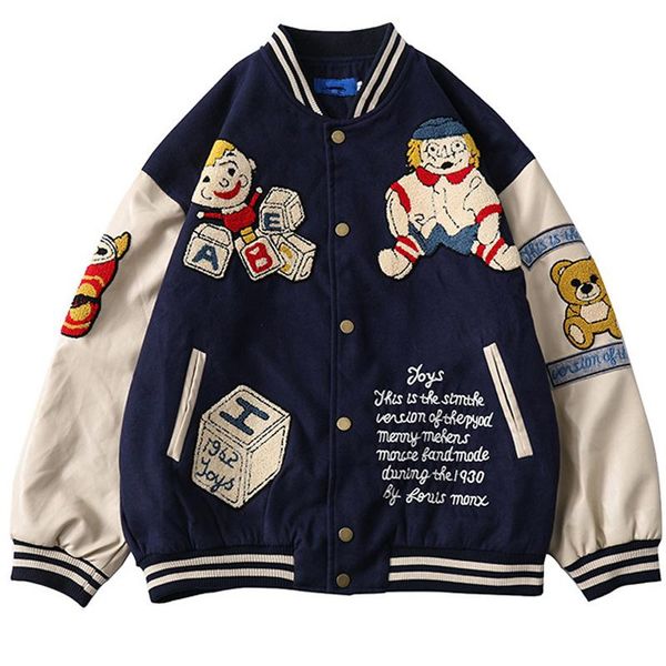 

men's jackets patchwork jacket wool fashion cartoon pattern collage baseball women oversized harajuku korean, Black;brown