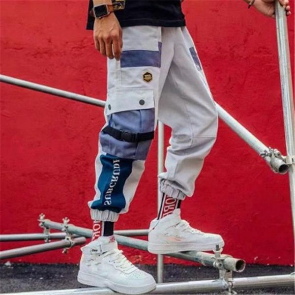 

mens drawstring tooling pants fashion trend casual multiple pockets sports trousers designer male autumn running legger loose sweatpant, Black