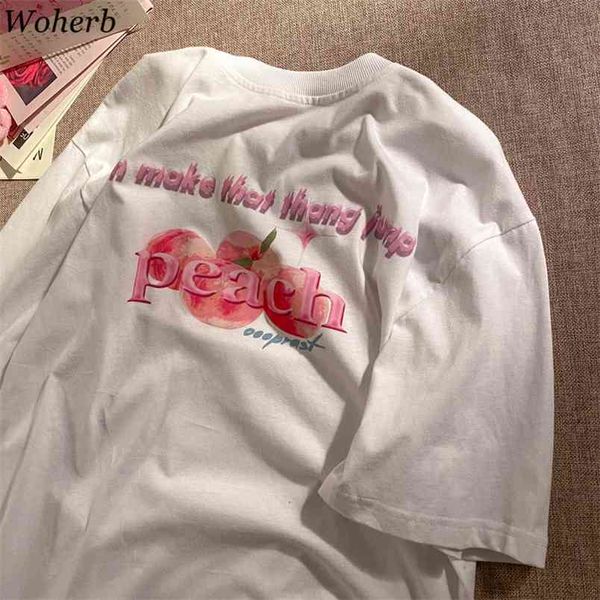 

harajuku sweet t shirts women clothing summer short sleeve casual loose tees shirt streetwear plus size o neck 210519, White