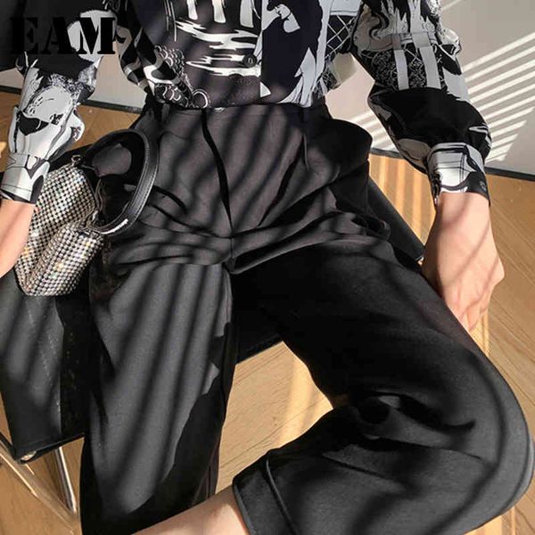 

[eam] high waist black long wide leg simple casual trousers loose fit pants women fashion spring autumn 1dd6246 21512, Black;white