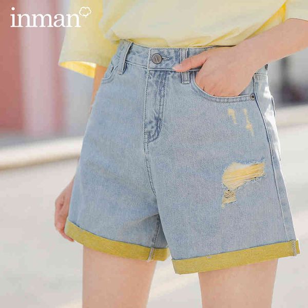 

jeans summer pure cotton contrast color fashion hole sport style shorts ao3c, Blue