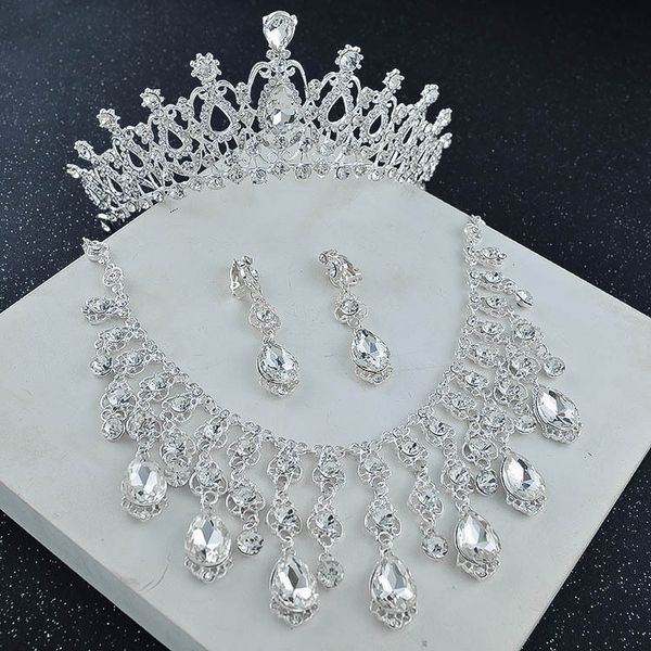 Jóias Vintage Crystal Silver Bridal Crown Collection Sets