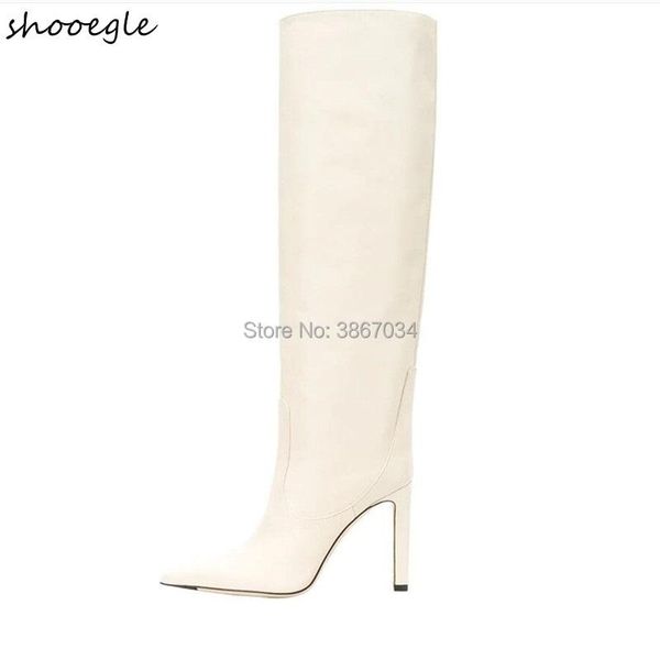 

boots autumn genuine leather pointed toe over the knee, Black
