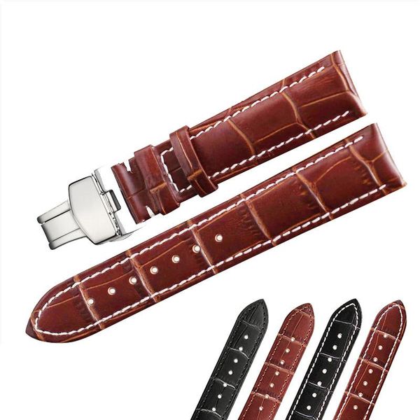 

watch bands band butterfly buckle calf genuine leather strap 14mm 16mm 18mm 20mm 22mm bracelet accessories wristband, Black;brown