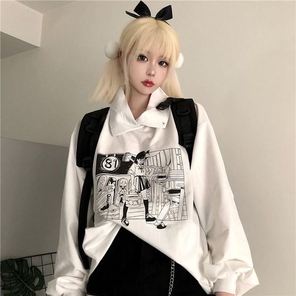 

women's hoodies & sweatshirts sweatshirt oversized anime kawaii clothes harajuku y2k jacket korean fashion tees aesthetic streetwear, Black