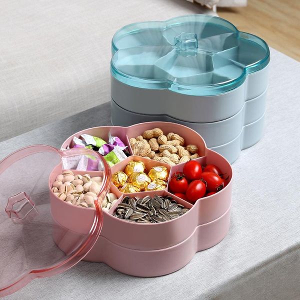 

creative flower type candy box plastic snack storage tray family partition manager party wedding bottles & jars