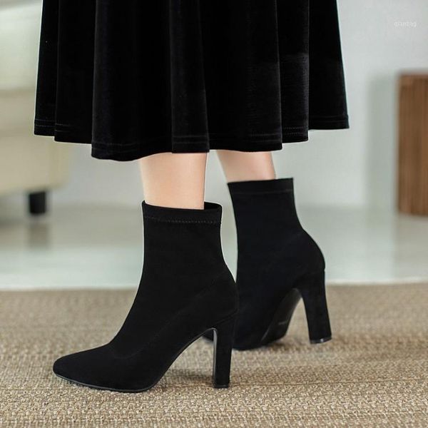 

boots thick heel autumn winter 2021 short women's fashion high-heeled korean version of pure1, Black