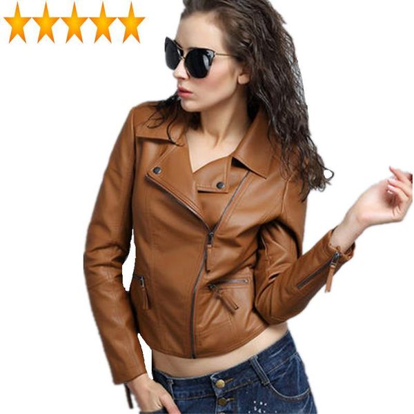 

women's leather & faux women jacket 2021 spring autumn casual slim motorcycle short jackets and coats ladies outerwear coat wuj0078, Black