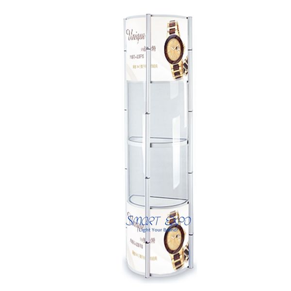 

5-layer semi-circle advertising display showcase with twist aluminum structure transparent lens cover led light easy carry bag