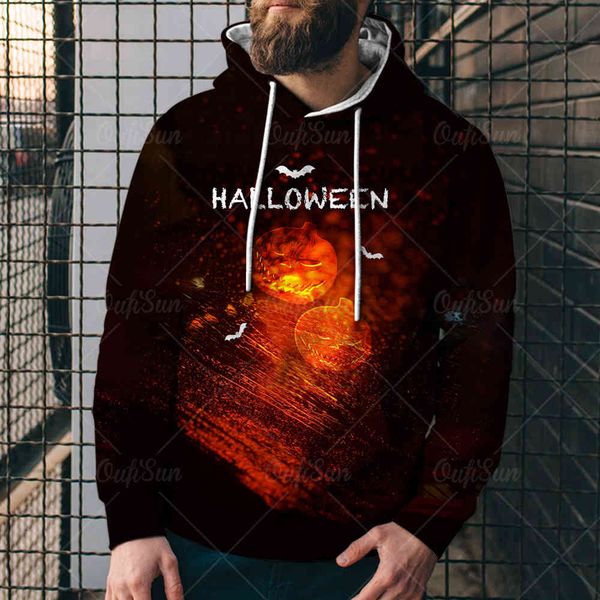 

2021 autumn 3d sweater halloween pumpkin seri printed men's casual hoodieobec, Black