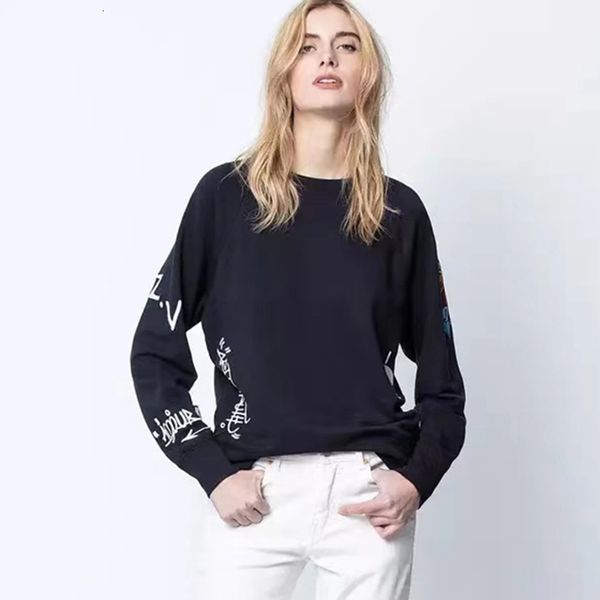 

women's hoodies & sweatshirts embroidered pattern rock navy sweatshirt women 2021autumn winter long sleeve o neck pullover casual, Black