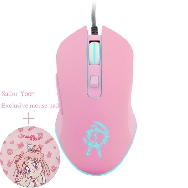 

mice pink optical mouse sailor yoon gaming computer wired mause mute pretty backlit colorful 3200dpi for girl women gift pc game