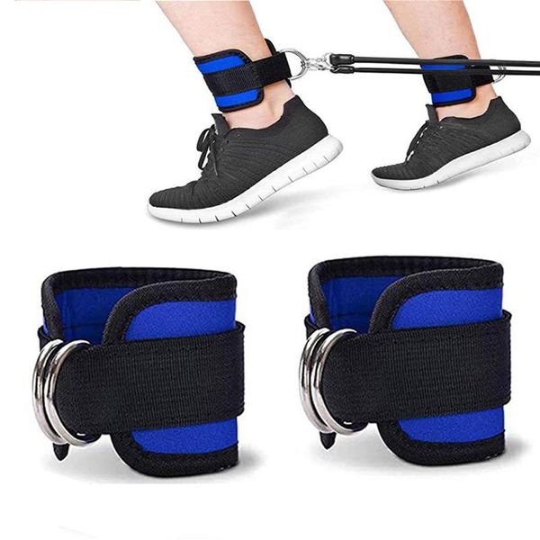 

fitness ankle straps padded double d-ring adjustable guard strap hip abductors leg gym training nylon tobilleras support, Blue;black