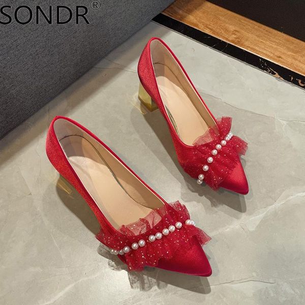 

dress shoes pearls women pumps classic wedding bride pointed toe high heel zapatos rojos mujer heels, Black