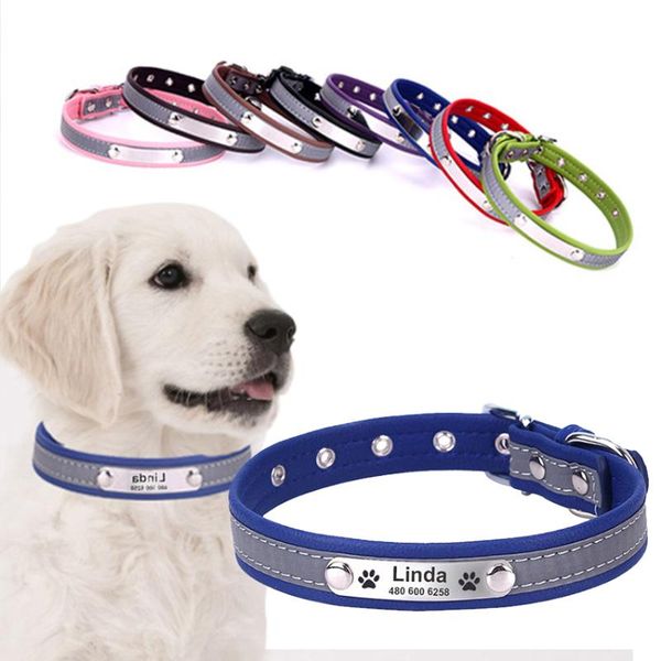 

dog collars & leashes personalized collar puppy reflective custom name id tag adjustable customized engraved for small medium large dogs