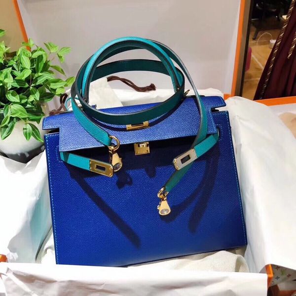 

wholesale half handmade customized bag25cm 2mixed colors epsom leather wax line stitching gold and silver hardware by order only dont have