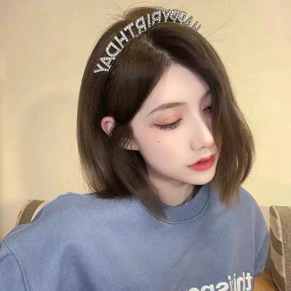 

hair clips & barrettes girl's birthday party decoration rhinestone glittering happy letterhead lead with girl headdress, Golden;silver