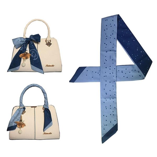 

scarves dot print bag scarf for women silk foulard star moon double color head handle skinny decro lady, Blue;gray