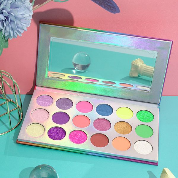 Benutzerdefinierte No-Label-Make-up-Lidschatten-Paletten im Großhandel mit 18 Farben, Regenbogen-Glitzer-Lidschatten, matte und schimmernde Lidschatten-Palette
