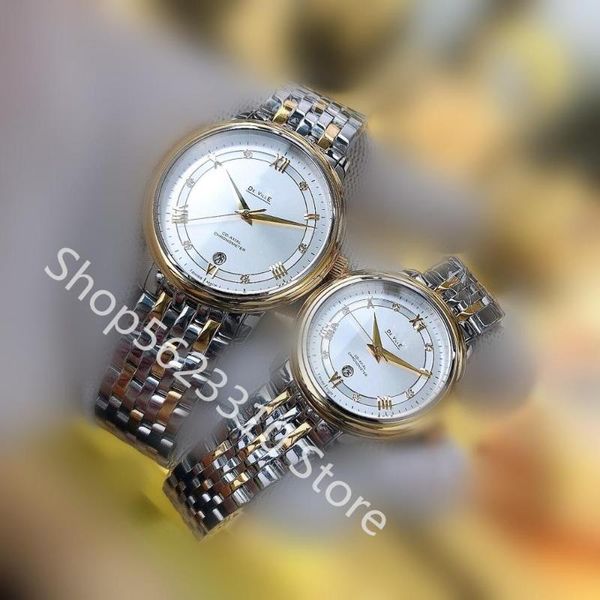 

wristwatches luxury couple watch cz quartz wristwatch stainless steel date clock fashion women men round dial calendar watches, Slivery;brown