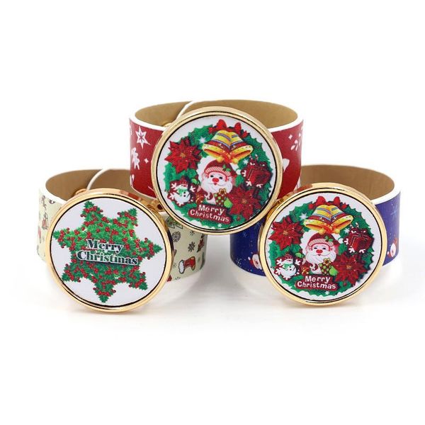 

bangle women christmas pattern adjustable bracelet cartoon print leather watchband female jewelry gift wholesale, Black