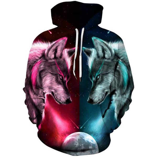 

funny couple wolf hoodie 3d printed sweatshirt jungle hunting wild outdoor sports pullover men's hoodies & sweatshirts, Black