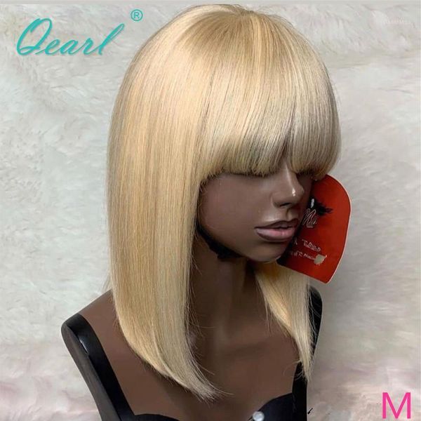 

straight human hair wig 613# blonde short bob wigs with bangs colored brazilian virgin machine made 150% qearl1, Black;brown