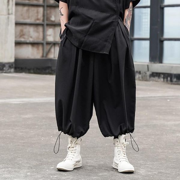 

men's pants drawstring slacks original fashion design oversized versatile casual straight wide leg dark shorts, Black