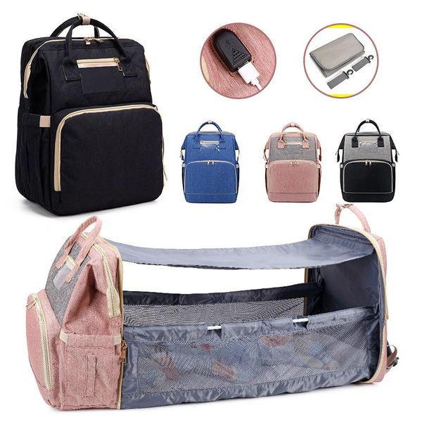

upgraded baby bed mummy bag multifunctional large capacity portable folding mommy stroller diaper bags