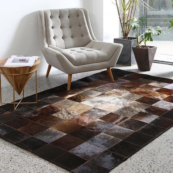 

carpets european style geometric grid living room bedroom tea table rugs cowhide manual stitching carpet luxurious large rug