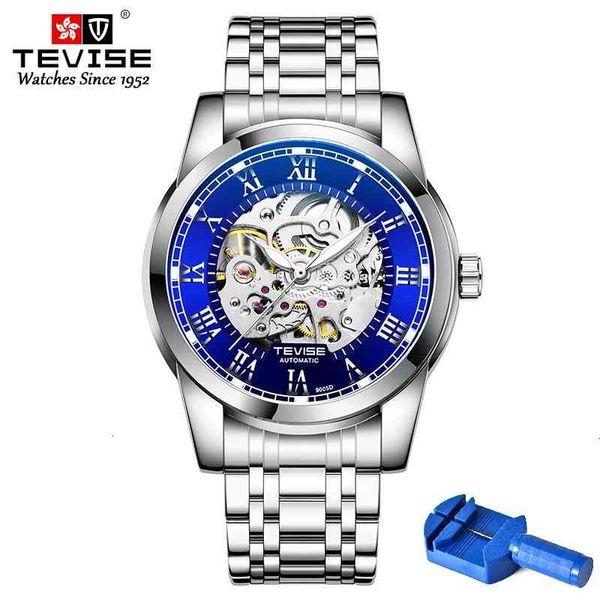 

watch man tevise t9005d automatic blue face light-turning hands mechanical watertight es men 2021 dropshipping box tool, Slivery;brown