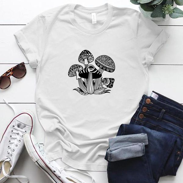 

women's t-shirt seeyoushy funny mushroom printing tshirts woman vintage aesthetic harajuku femme casual short sleeve damskie clothes, White